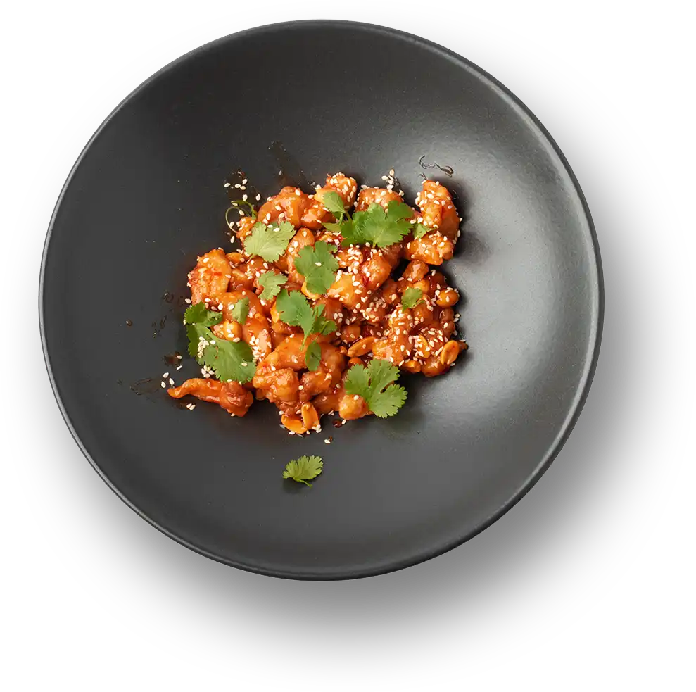 Orange Chicken with Cilantro and Sesame Seeds